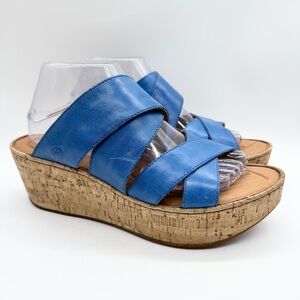 BORN Kapiti Strappy Cork Wedge Sandals in Berry Blue Size 11 Comfort Coastal